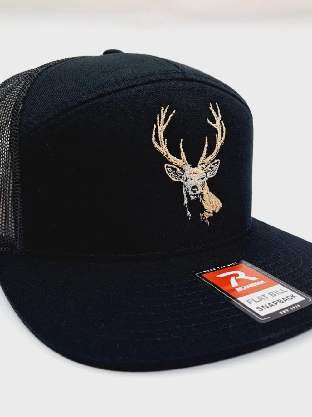 Deer Hunter Gift Richardson 168 7 Panel Flat Bill Mesh Snapback Cap Hat Black